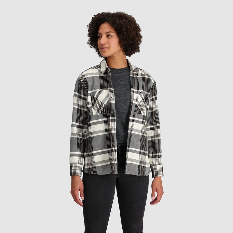 Outdoor Research Feedback Flannel Twill Hemd Damen Schwarz Weiß | Österreich-261DJMGSV
