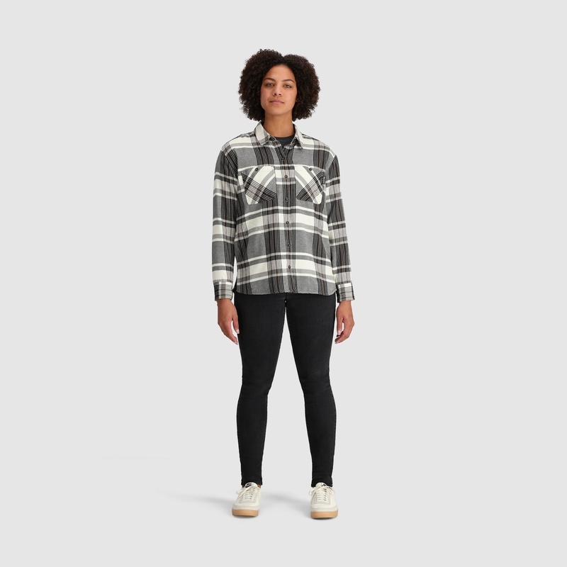 Outdoor Research Feedback Flannel Twill Hemd Damen Schwarz Weiß | Österreich-261DJMGSV