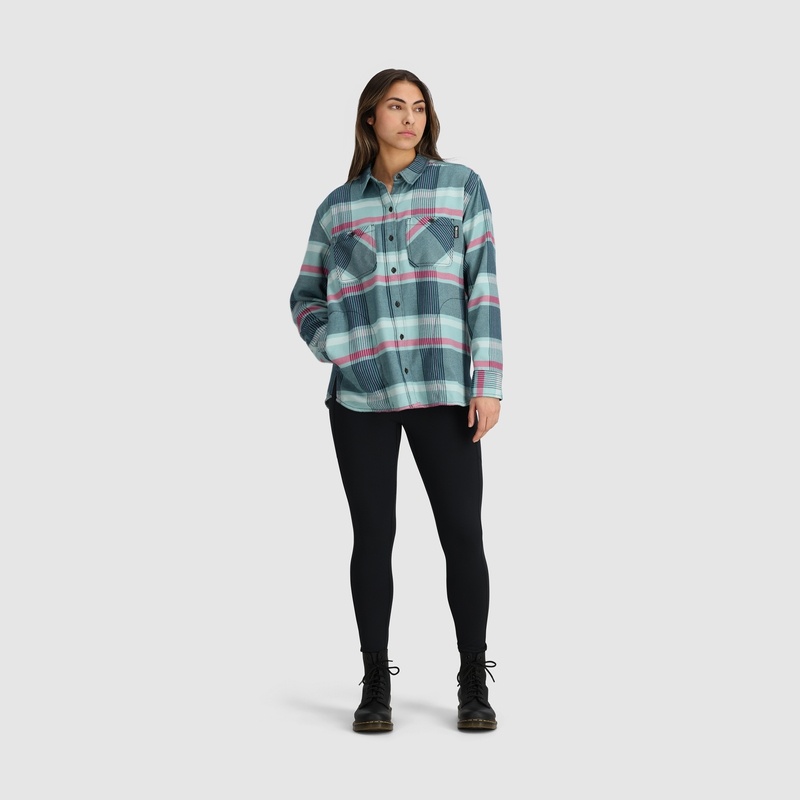 Outdoor Research Feedback Flannel Twill Hemd Damen Grün Rot | Österreich-348STODWP
